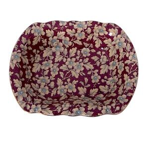 Royal Brocade by Lord Nelson Chintz Yellow Blue Flower on Burgundy Dish